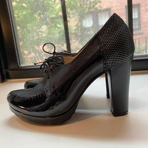 Chunky Heeled Lace-up Front Oxford/Derby Pumps Size 6.5 100% Genuine Leather